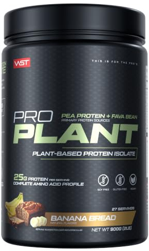 VAST PRO PLANT veganes Proteinpulver Banana Bread, 900 g, 25 g pflanzliches Protein pro Portion, mit Erbsenprotein & Favabohnenprotein, ohne Zuckerzusatz