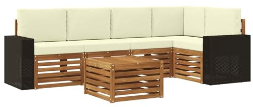 vidaXL Ecksofa Set mit Kissen 6 pcs Natur und Creme Massivholz Akazie, Gartenmöbel, modernes Ecksofa, Outdoor-Lounge, Terrassenmöbel für entspanntes Chillen und Genießen