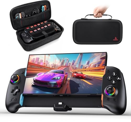 NexiGo Hall-Effekt-Gripcon mit Tragetasche für Switch 2, 4K-HDMI-Ausgang für TV-Modus, Handheld-Controller mit Hall-Sensing-Joysticks & Triggern, RGB-Lichter, Mapping, 6-Achsen-Gyro, Turbo, Schwarz