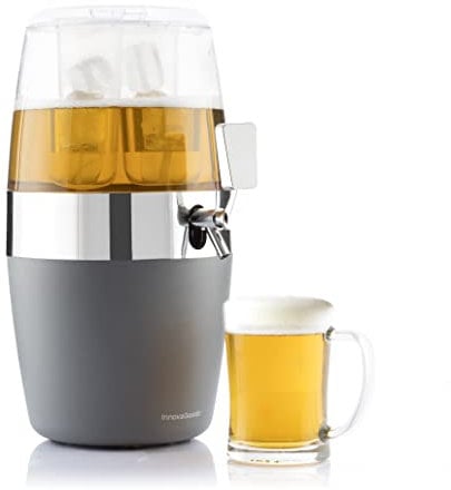 InnovaGoods - Distributeur de bière 4L, Fontaine alcool réfrigérante, Machine à jus de fruits et cocktails, Idéal décoration de réfrigérateur, Transparent, 22 x 26 x 41 cm, ABS