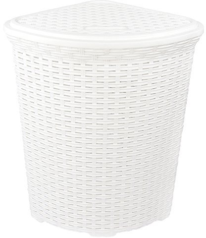 Eckkorb XXL Wäschekorb Wäschebox Wäschetruhe Wäsche Rattan Kunststoff praktisch (Weiß)