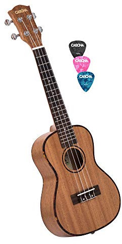 Cascha Konzert Ukulele Set Kinder Erwachsene I Ukulele Starter Kit 3 Plektren Mahagoni Ukulele 24 Zoll I Konzert Ukulele Premium Mahagoni I Kleine Hawaii Gitarre für Anfänger Fortgeschrittene