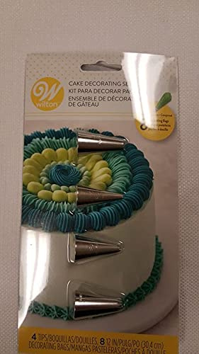 Wilton Piping Bag Set-12: 8X Disposable Piping Bags 30 cm, 4X Tips (Star -18, -32 | Round -5, -13) - Set of 12