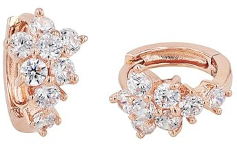Amor Creolen 925 Sterling Silber Damen Ohrschmuck, mit Zirkonia synth., 1,3 cm, Roséfarben, Blume, Kommt in Schmuck Geschenk Box, 2024161