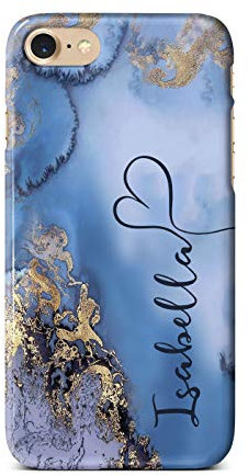 iCaseDesigner Personalised Marble Glitter Flowing Name with Heart Phone Case for Apple iPhone XS Max - 9. Blue and Gold Marble Swirl Vertical Name