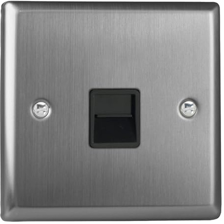 Varilight Single Telephone Secondary Extension Socket - Classic Brushed Steel with Black Insert