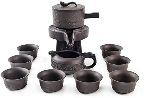 Set regalo da tè cinese Gongfu, servizio automatico in ceramica fatta a mano, 8 tazze, tè giapponese Kung Fu per adulti, uomini, donne, cerimonia del tè, feste, casa ufficio (marrone)