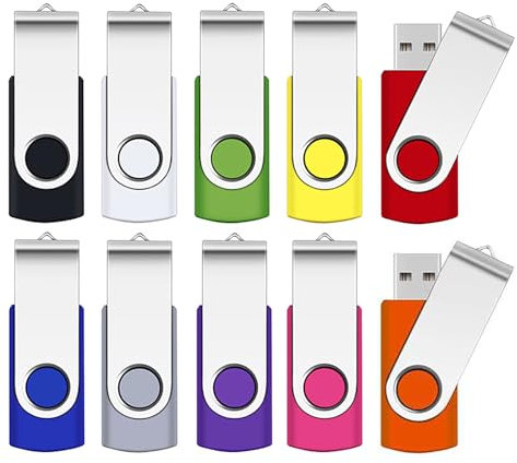 16GB 10 Pezzi Chiavetta USB 2.0 SRVR Girevole Pen Drive per archiviazione dati Unità Pennetta USB con Corda (Multicolore)