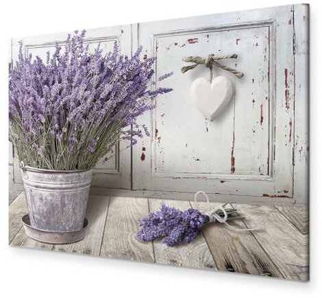 murando - Wandbilder XXL Lavendel 120x80 cm 1 tlg - Wand Deko Vlies Leinwand Bilder Groß Wanddeko Wohnzimmer Schlafzimmer Kunstdrucke - Blumen Holzoptik Vintage b-C-0647-b-a