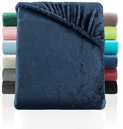 BaSaTex Cashmere Touch Plüsch Premium Spannbettlaken - SUPER Soft Flauschiges Winter Spannbetttuch Nicky Teddy - wärmendes Bettlaken | 180x200-200x200 cm | Farbe: Blau
