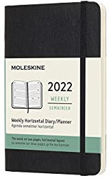 Moleskine Wochenkalender 2022, 12 Monate Wochenplaner, horizontal, weicher Einband, Format Pocket 9 x 14 cm, Farbe Schwarz, 144 Seiten