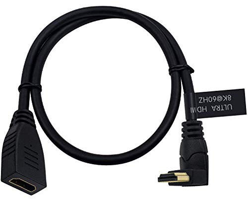 Poyiccot 8K HDMI Extension Cable, HDMI 2.1 Cable 90 Degree Up Angle HDMI Male to Female 8K HDMI 2.1 Cable 48Gbps Ultra High Speed 8K 60Hz, 4K 120Hz, 3D Ultra HDR HDMI Extension Cable, 2feet(M/F Up)