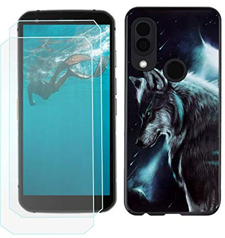 JIENI Hülle für Cat S62 Pro (5.7) + 2 Stück gehartet Glas Schutzfolie,Weiche Silikon Handyhülle,Schutzhülle Anti-Scratch Handytasche,Schwarz TPU Cover + Gehärtetes Glas - Einsamer Wolf