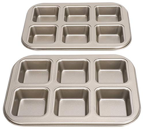 2Pcs 12 Cup Muffin Vassoio Stampo per torta in acciaio al carbonio Antiaderente FAI DA TE Forma carina Dolci d'oro che fanno stampi(6 Griglie Quadrate TG07)