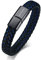Lederarmband für Männer, Angepasst Personalisierte PU Geflochtene Manschette Magnetverschluss Armreif frei Gravur Edelstahl Schmuck Geburtstagsgeschenk für Papa Ehemann Sohn Freund, Schwarz