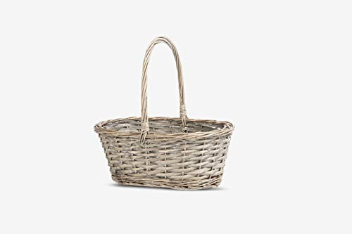 Wickerfield Hamper Baskets for Gifts Empty, Wicker Gift Basket with Handle, Dorothy Basket, Small Wicker Baskets for Flower Girl, Baby Hamper, Easter Egg (Grey)