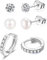 3er Ohrringe Set Für 3 Ohrlöcher Silber 925 Echtsilber - 6mm Süßwasserperlen Ohrringe - 4mm Zirkonia Stecker - 9mm Creolen Hoops - 3 Paar Pack Nickelfrei