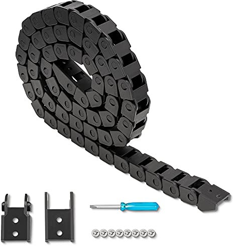 1M Drag Chain Cable Carrier R18 10x10mm(Inn HxW) Plastic Black Towline Wire Cable Chain Carrier for CNC Router Mill and 3D Printer,with Extra Connector,Screwdriver,Screws, Bridge Type(10x10）