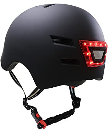 SCOOTISFACTION Smart Helm mit Licht für Elektro-Scooter, Fahrrad, Skateboard, Xiaomi Ninebot PURE Kugoo Kaboo (schwarz, mittel)
