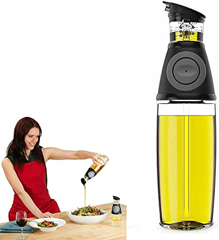 HANQ Botella Dispensadora de Aceite de Oliva, 500 ml, Dispensador con Bomba Dosificadora, Boquilla de Acero Inoxidable Sin Goteo, Botella de Vidrio de Aceite de Cocina para Cocina