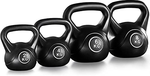 Yaheetech Kettlebell 4 Pieces Kettlebell 2/4/6/8 kg Pour l'entraînement à Domicile ou Gym Exercices de Musculation Poignée Antidérapante Noir