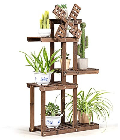 RELAX4LIFE Mehrstöckiges Pflanzenregal, Blumentreppe mit Windmühle, Blumenständer mit Ablagen, Blumenregal Massivholz, Pflanzenständer für Wohnzimmer & Garten & Balkon & Terrasse, Braun (5 Ebenen)