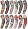 Set de Mangas de Tatuaje de 12 Piezas Mangas de Brazo de Protección Solar Falsas Guantes de Brazo de Flor de Elasticidad Suave para Ciclismo (Patrón de Calavera)