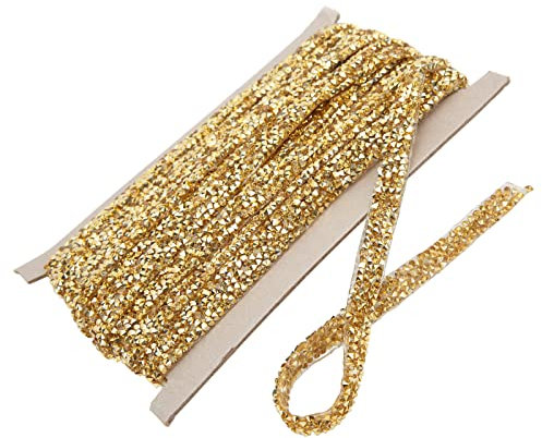 Cinta de diamantes de imitación dorada, 10 yardas, 1 cm, cinta de diamantes de imitación dorada autoadhesiva, cinta de diamantes de imitación de cristal para manualidades de costura DIY