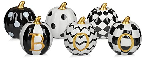 DAZONGE Set of 6 Ceramic Halloween Pumpkins Halloween Decorations Indoor