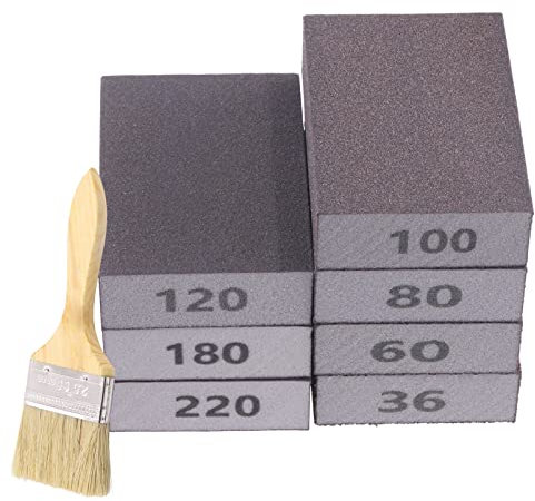 Swpeet 16Pcs 4 x 2.8 x 1 Inch #180 Grit White Ultra Fine Wet and Dry Sanding Sponge Sanding Pads and Wooden Paint Brush Assortment Kit, Wet Dry Flexible Sanding Pads