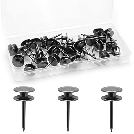 Rierdge Double-Headed Nails for Hanging Pictures, 30 Pcs Wall Hangers for Paintings, Decorative Push Pin for Drywall Cork Board Photo, Black