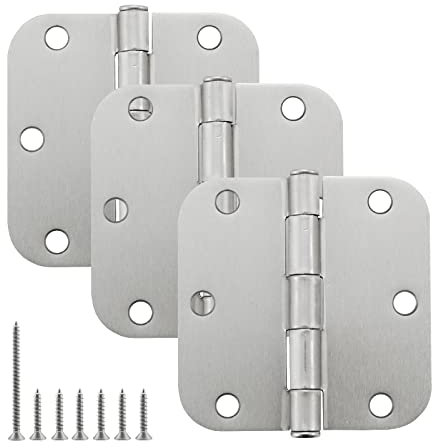 HOME MASTER HARDWARE 3 Pack Rounded Satin Nickel Door Hinges, 3.5 Inch Interior Door Hinges, 5/8 Radius Corners Residential Bedroom Door Hinge for Office/Bedroom/Study Living Room