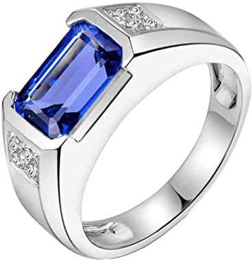 AMDXD Echt Gold Schmuck, Herren Diamant Ring 18 Karat Au750 Weißgold, Tansanit 4.46ct Partnerringe Verlobungsring Eheringe Klassischer Männer Ring mit Diamant Gr.63 (20.1)