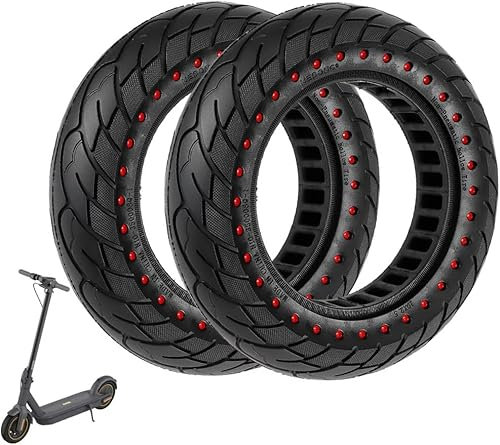 VOLOHAS 60/70-6,5 Vollgummireifen 10 * 2,5 Solide Reifen für Segway Ninebot Max G30 / G30E / G30LP Elektroroller vorne oder hinten Wabenreifen Anti-Rutsch Pannensicher (Roter Punkt 2 PCS)