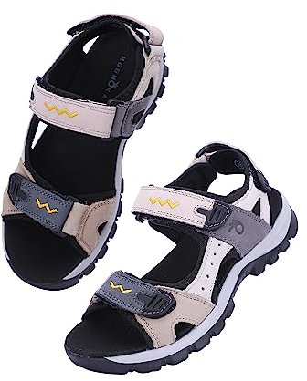 MGGMOKAY Femme Sandales de Randonnée en Cuir sandales de marche légères à bout ouvert,Noir,37
