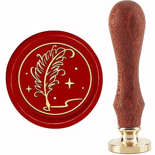 craspire Wachssiegel-Stempel, Federstift, Siegelstempel, Kupfersiegel, 30 mm, Retro, Abnehmbarer Messing-Stempelkopf Mit Holzgriff Für Umschläge, Briefe, Abschlussfeiern, Einladungen, Karten