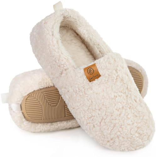 EverFoams Damen Warme Hausschuhe Kunstwolle Memory Foam Geschlossen Pantoffeln Weiß, 39.5 EU