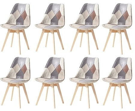 GrandCA HOME 8er Set Gepolsterten Esszimmerstuhl mit Patchwork-Stoff und Metallbeinen aus Buchenholz, für Schlafzimmer und Wohnzimmer, Küche,Jahrgang