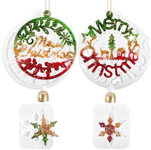 PHOGARY Stampi Silicone Natale per Resina Epossidica, Stampo per Campanelli Festivi e Fiocchi Neve