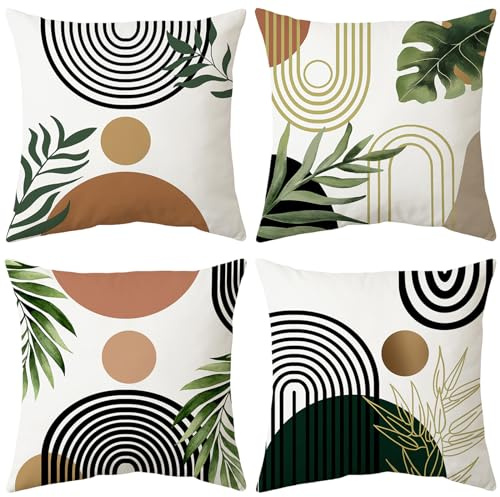 ARNTY Housse de Coussin 45 X 45 cm, Lot de 4 Housses Coussin DéCoratives en Velours, Coussin Salon, Coussin Canapé, Coussin Decoratif, Housse Coussin avec Fermeture éClair Invisible(Feuille)