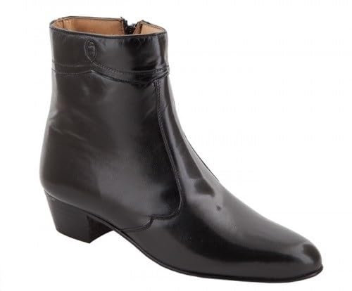 Genérico Stivale corto uomo in pelle caprina cerniera - Stivaletto tacco cubano 4 cm - Ballo Tablao Flamenco Sevillanas - Suola in pelle - MOYA 50 - Made in Almansa, Nero , 44 EU