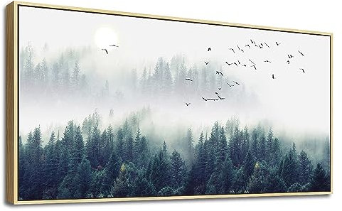Gerahmte Leinwand Wandkunst Für Wohnzimmer Große Größe Wanddekoration Für Schlafzimmer Nebel Wald Bäume Landschaft Malerei Wanddekorationen Moderne Wohnkultur Leinwand Bilder Kunstwerk Natürlich