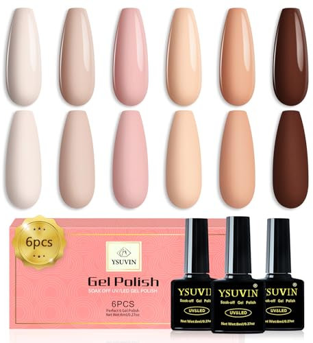 Yueshop Nude Gel Polish,6 Colors Nude Pink White Beige Brown Natural Gel Nail Polish Soak off UV LED,All Season Nude Gel Nail Polish Set for Starter Nail Art Manicure,8ml