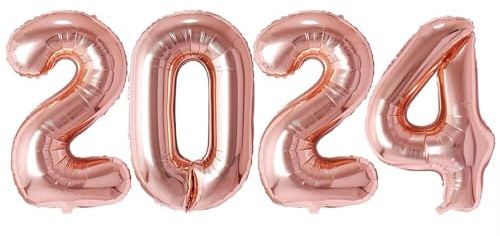 Vthoviwa 40 Zoll 2024 Luftballon Zahl Or Rose, Folienballon Party Deko - 101cm - Helium Unterstützen