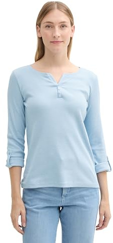 TOM TAILOR Damen Henley Longsleeve mit Streifenmuster
