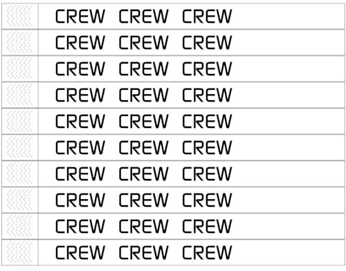 CombiCraft Tyrex Einlassbänder - Weiß mit 'CREW' Aufdruck - 100 Stück - Zur Zugangskontrolle hinter der Bühne - Mit starkem Klebestreifen