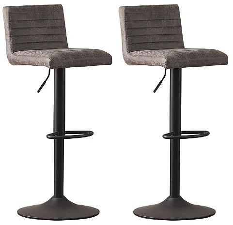 JYMTOM 2er-Set Barstühle, höhenverstellbarer 86-106 cm Barhocker, 360° drehbarer Tresenhocker, Drehstühle mit gepolsterter Sitzfläche aus Wildleder für Bar, Küche, Bistro, Counter, Café (2, PU grau)