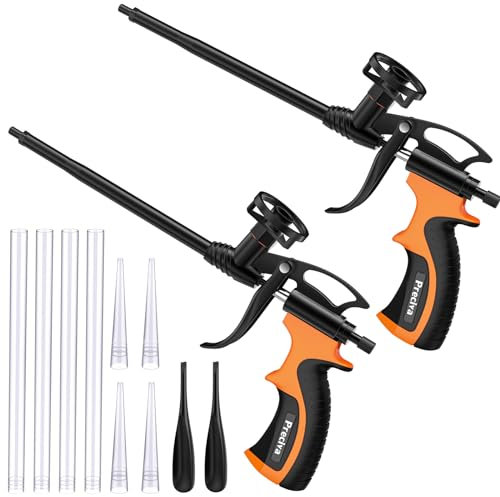 Pistolet à Mousse, Preciva 2pcs Pistolet Professionnel en Mousse PU Orange, Pistolet de Remplissage en Mousse, Applicateur de Pulvérisation D'Isolation en Polyuréthane pour Sceller, Calfeutrer