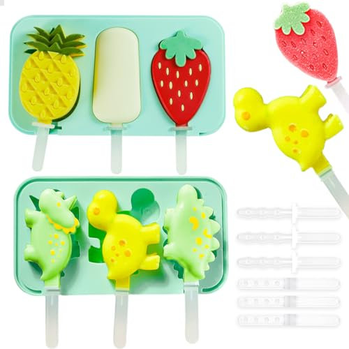 EclipseGuard Eisformen Silikon, 6 Eisformen Eis Am Stiel, DIY Ideen Eiscreme Formen, Eisförmchen BPA Frei Wiederverwendbare mit Deckel, Dinosaurier für Kinder und Erwachsene Eisformen