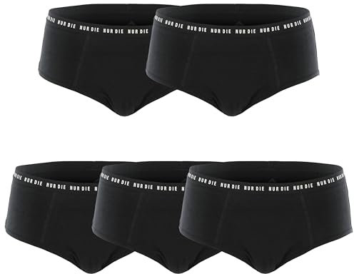 NUR DIE Periodenunterwäsche 5er Mehrpack Alles Geregelt Panty Unterhose 3X Mittelstark 2X Extrastark Blutung Bio-Baumwolle waschbar & saugfähig Menstruationsunterwäsche - Schwarz - Größe 48-50